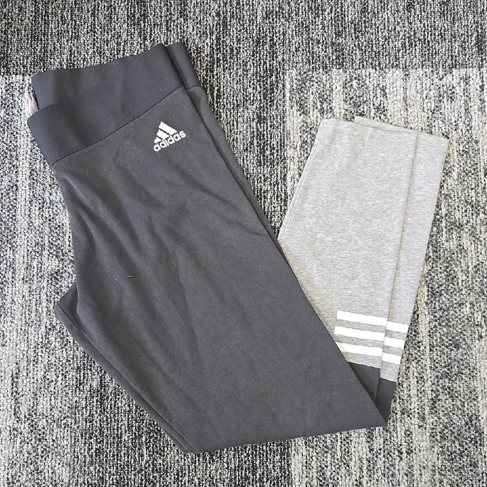 Adidas Gray and Black Leggings with Color-Block Design